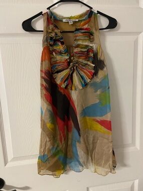 T12a- BLUE TASSEL COLLECTION Brush Stroke SILK Top